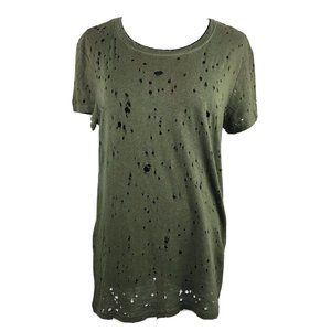 Michael Stars Womens Army Green‎ Shirt Top Holes Distressed Destroyed Size Small